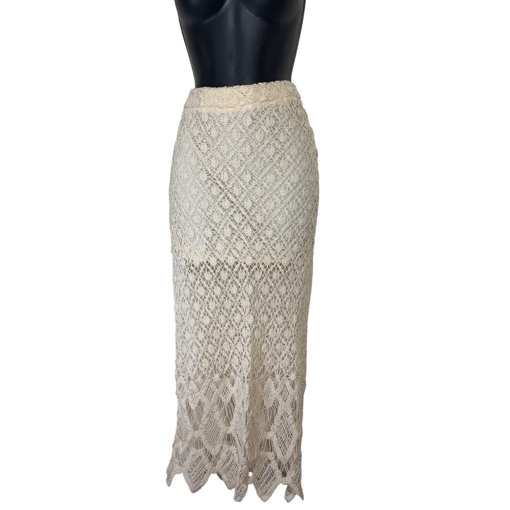 Zara European Summer Cream Open Work Crochet Pointelle Knit Maxi Skirt